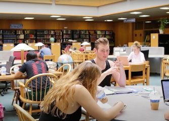 students working in library